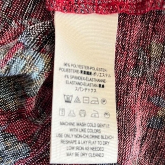 Free People Floral Red Women's Top Size Large Long Ruffle Sleeves Crew Neck - Picture 4 of 8